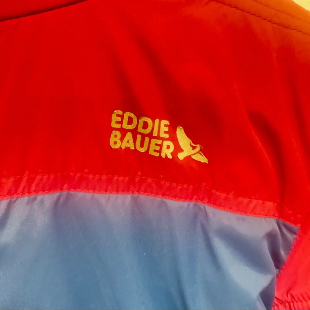 Eddie Bauer Puffer Jacket Girls 10/12 Pink Blue Hooded Winter Snow Warm Fleece